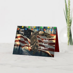 Tarjeta Festiva Bald Eagle American Flag Country Road Holiday Card