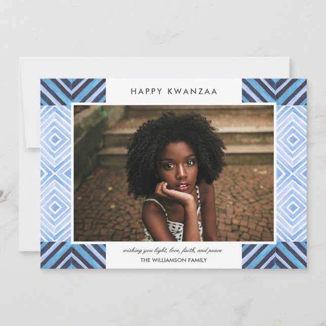 Tarjeta Festiva Baldosas acuáticas modernas de Kwanzaa | Azul | Fo (Anverso)