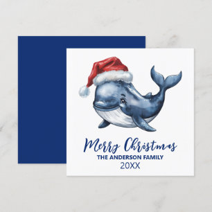 Tarjeta Festiva Ballena Náutica Personalizada con Gorro de Santa N