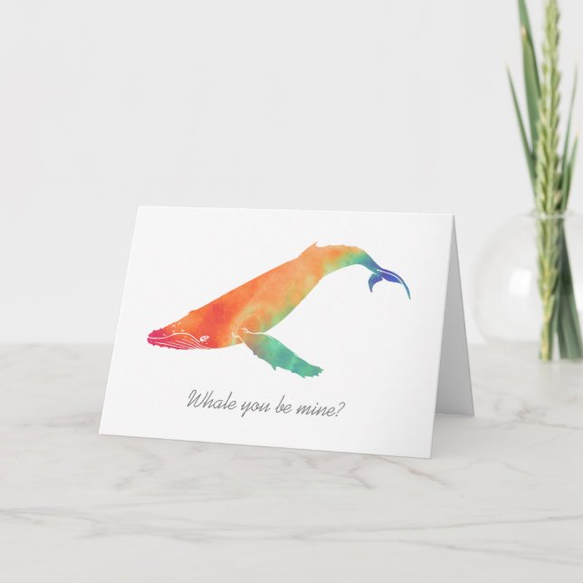 Tarjeta Festiva Ballena, tú eres mi El día de San Valentín acuarel (Anverso)