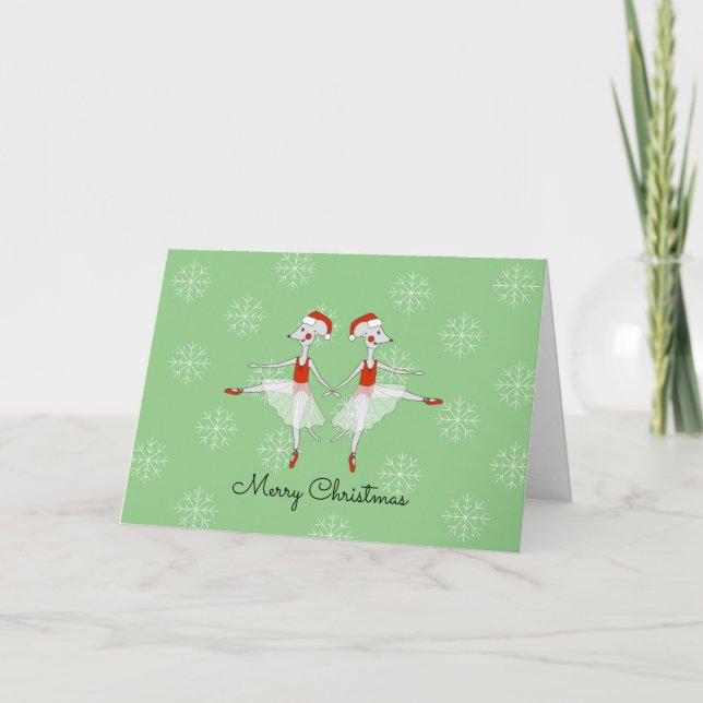 Tarjeta Festiva Ballerina Mice Twins Snowflakes Navidades (Anverso)