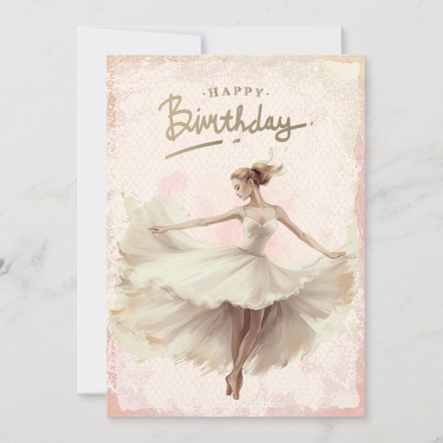 Tarjeta Festiva Ballerina Watercolor Feliz cumpleaños (Anverso)