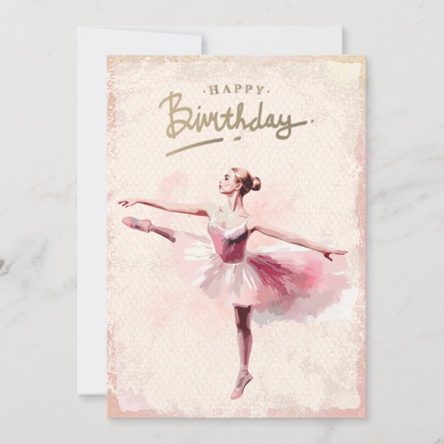 Tarjeta Festiva Ballerina Watercolor Feliz cumpleaños (Anverso)