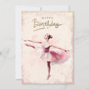 Tarjeta Festiva Ballerina Watercolor Feliz cumpleaños