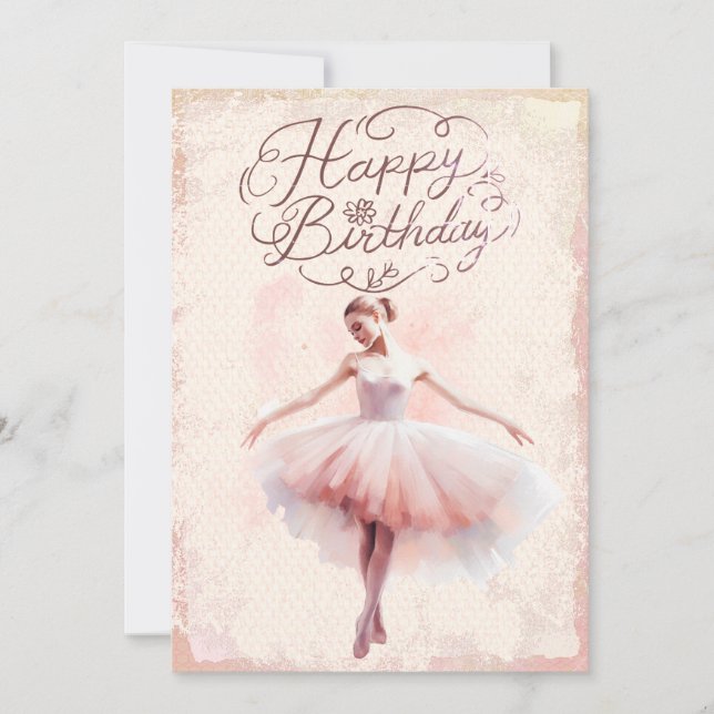 Tarjeta Festiva Ballerina Watercolor Feliz cumpleaños (Anverso)