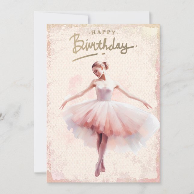 Tarjeta Festiva Ballerina Watercolor Feliz cumpleaños (Anverso)