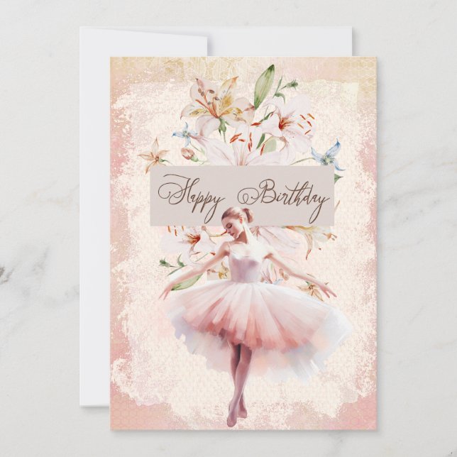 Tarjeta Festiva Ballerina Watercolor Feliz cumpleaños (Anverso)