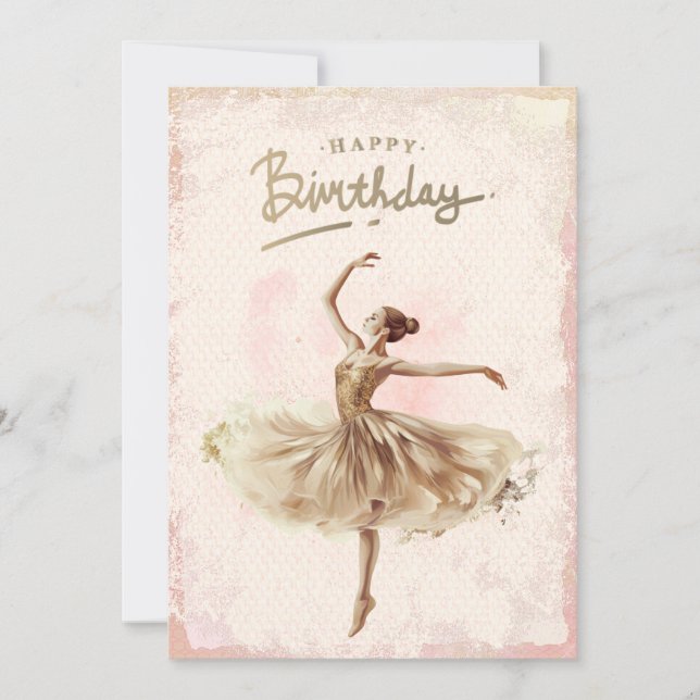 Tarjeta Festiva Ballerina Watercolor Feliz cumpleaños (Anverso)