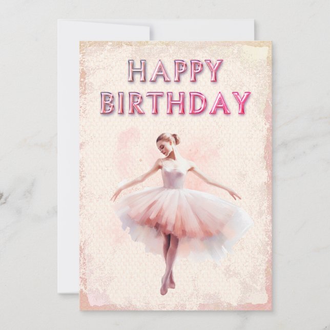 Tarjeta Festiva Ballerina Watercolor Feliz cumpleaños (Anverso)