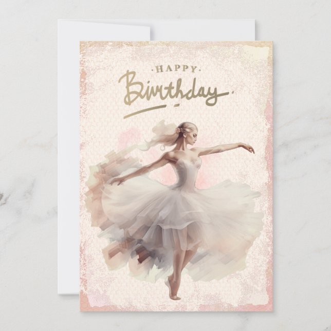Tarjeta Festiva Ballerina Watercolor Feliz cumpleaños (Anverso)