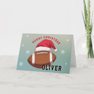 Tarjeta Festiva Balón de Fútbol con Sombrero Rojo de Santa Nombre 