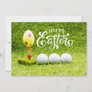 Tarjeta Festiva Balón de golf Feliz Pascua con huevo de Pascua ver