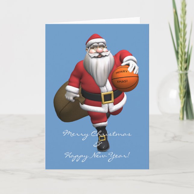 Tarjeta Festiva Baloncestista de Santa Claus (Anverso)