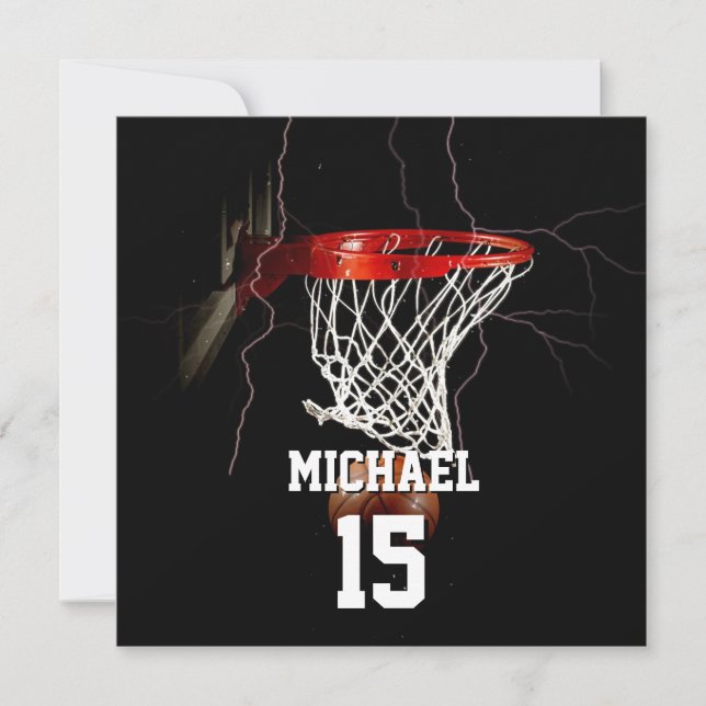 Tarjeta Festiva Baloncesto Añadir tu nombre y número (Anverso)