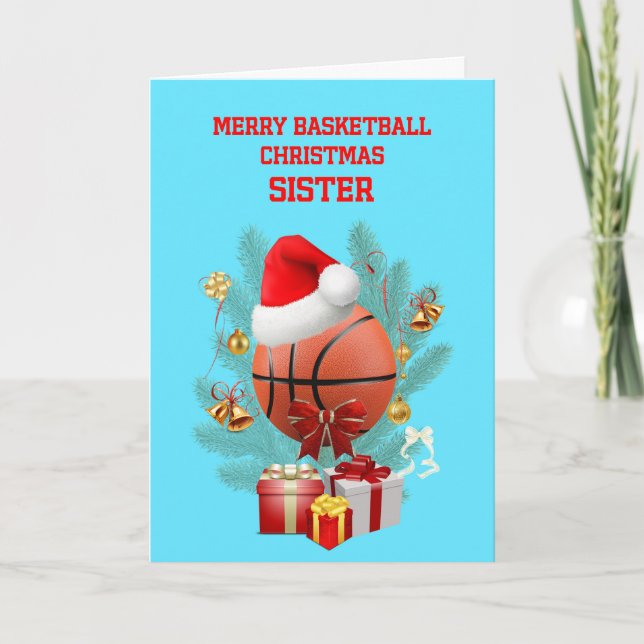 Tarjeta Festiva Baloncesto de Navidades hermanos (Anverso)