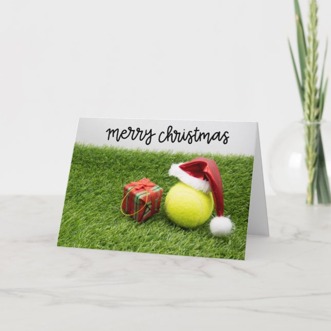 Tarjeta Festiva Baloncesto de tenis con Navidades de Santa hat (Anverso)