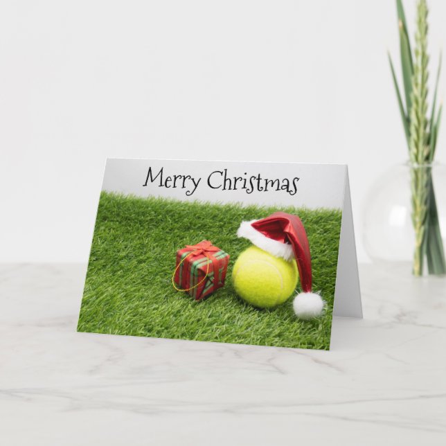 Tarjeta Festiva Baloncesto de tenis con Navidades de Santa hat (Anverso)