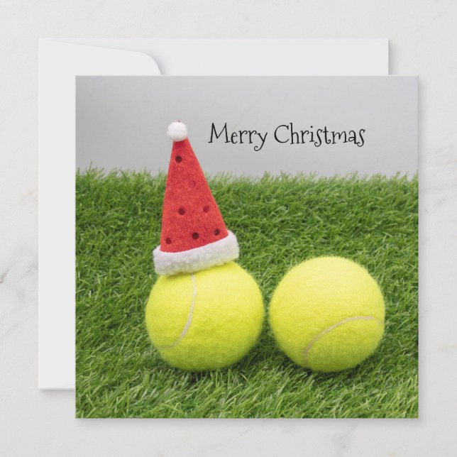 Tarjeta Festiva Baloncesto de tenis con sombrero Santa para Navida (Anverso)