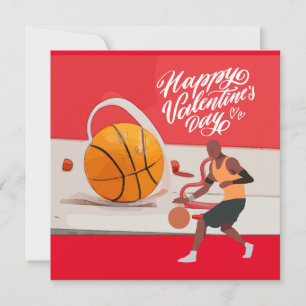 Tarjeta Festiva Baloncesto Día de San Valentín con jugador y coraz