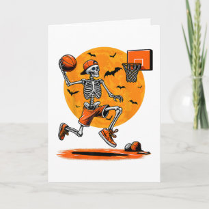 Tarjeta Festiva Baloncesto Esqueleto Espeluznante Halloween