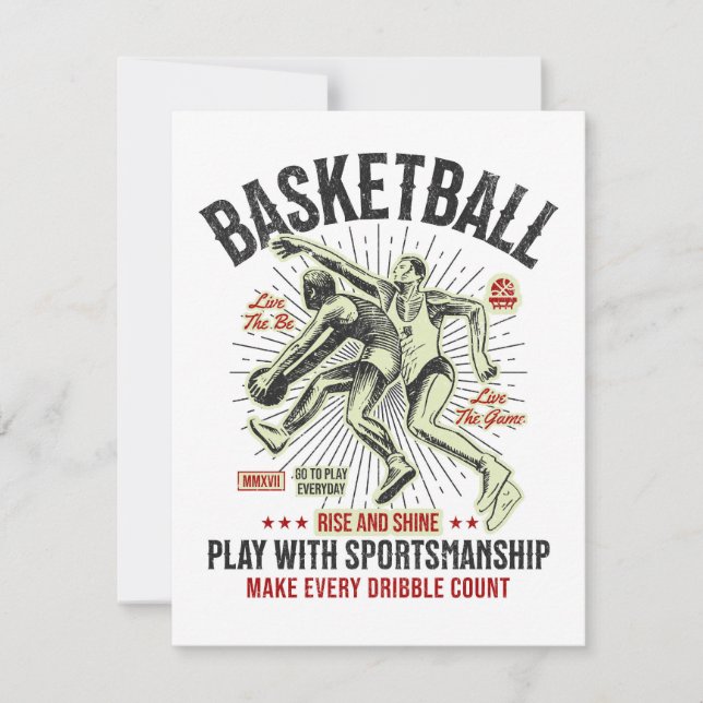 Tarjeta Festiva Baloncesto - Juego de Rise & Shine con deportivida (Anverso)