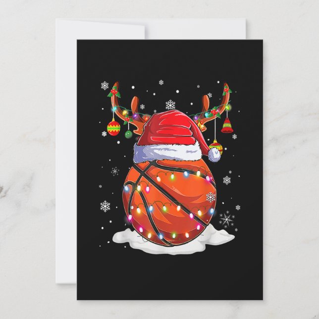 Tarjeta Festiva Baloncesto Navidades de renos Santa Hat Fun (Anverso)
