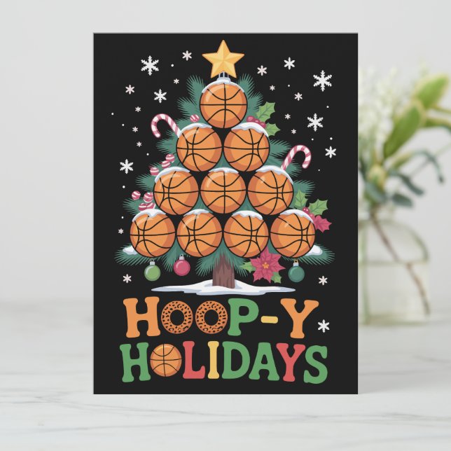 Tarjeta Festiva Baloncesto Navideño Vacaciones Deporte (Anverso de pie)