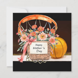 Tarjeta Festiva Baloncesto para el Día de la Madre con canasta de