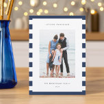 Tarjeta Festiva Banda clásica | Foto vertical Hanukkah<br><div class="desc">Comparte saludos de vacaciones con estas tarjetas de fotos de Hanukkah mostrando tu juego de fotos favorito sobre un fondo de rayas azul claro y blancas. Un área de mensajes editable le permite personalizar su Chanukah o saludo de vacaciones. Añada el nombre de su familia o nombres debajo del año....</div>