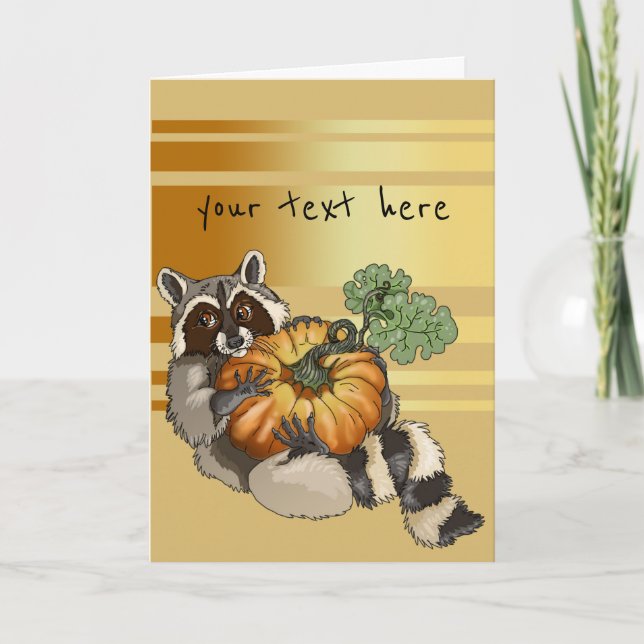 Tarjeta Festiva Banda de calabaza de Raccoon Rolling (Anverso)