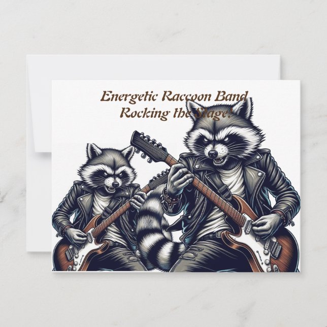 Tarjeta Festiva Banda de mapaches enérgica: ¡sacudiendo el escenar (Anverso)