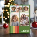 Tarjeta Festiva Bandas cálidas de Boho - 5 Collages de fotos<br><div class="desc">Plantilla de foto frontal - 5 en una cuadrícula simple. Un divertido patrón de rayas retro con rojos y verdes y un sencillo tipo de letra hacen un diseño moderno y mínimo para la temporada de vacaciones. Atrás - Patrón de rayas retro verdes y rojas profundas con una vibración de...</div>