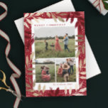 Tarjeta Festiva Bandas de Oro 3 Navidades de fotografía<br><div class="desc">Una elegante tarjeta de festividad fotográfica con ramas de pino dibujadas a mano en una paleta festiva de Relieve metalizado dorado y rojo diseñado por Stacey Meacham. El revés ofrece otra oportunidad para enviar mensajes sentidos de vacaciones a amigos y familiares.</div>