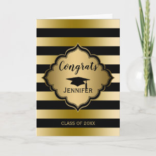Tarjeta Festiva Bandas de oro negro- Graduado
