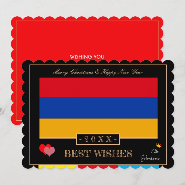 Tarjeta Festiva Bandera armenia y feliz año nuevo/mejores deseos p (Anverso / Reverso)