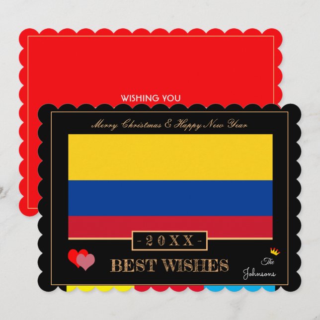 Tarjeta Festiva Bandera colombiana y feliz año nuevo/mejores deseo (Anverso / Reverso)