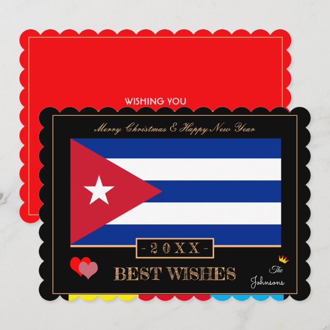 Tarjeta Festiva Bandera cubana y feliz año nuevo/mejor carta de de (Anverso / Reverso)