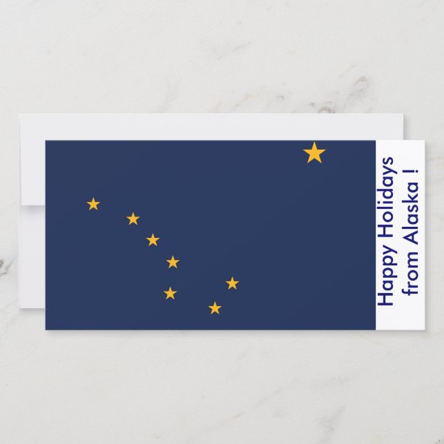 Tarjeta Festiva Bandera de Alaska, Felices Fiestas de EEUU. (Anverso)