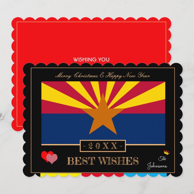 Tarjeta Festiva Bandera de Arizona y feliz año nuevo/mejores deseo (Anverso / Reverso)