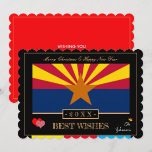 Tarjeta Festiva Bandera de Arizona y feliz año nuevo/mejores deseo