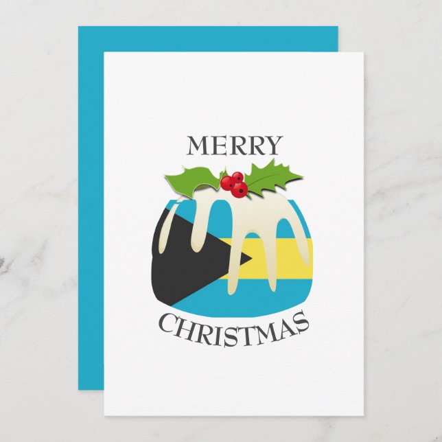 Tarjeta Festiva BANDERA DE BAHAMAS | Navidades Pudding | Festivida (Anverso / Reverso)