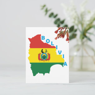 Tarjeta Festiva Bandera de Bolivia en el mapa del país