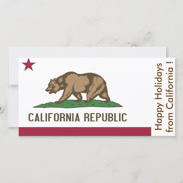 Tarjeta Festiva Bandera de California, Felices Fiestas de EEUU. (Anverso)