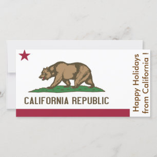 Tarjeta Festiva Bandera de California, Felices Fiestas de EEUU.