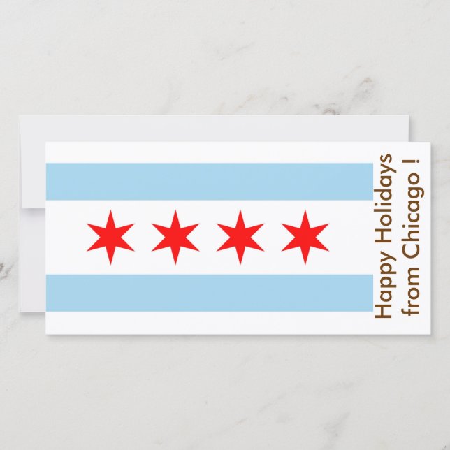 Tarjeta Festiva Bandera de Chicago, Felices Fiestas de EEUU. (Anverso)