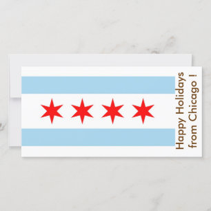 Tarjeta Festiva Bandera de Chicago, Felices Fiestas de EEUU.