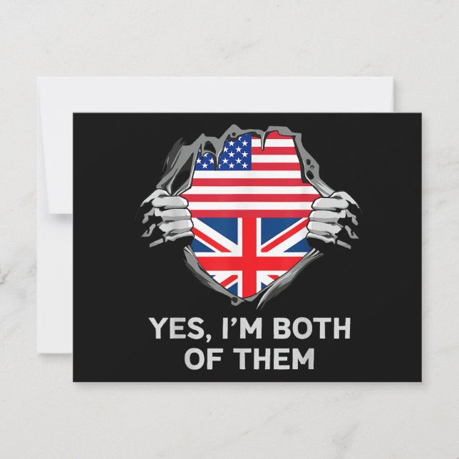 Tarjeta Festiva Bandera de EE. UU. e Inglaterra Mitad Americana Mi (Anverso)