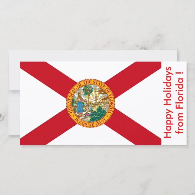 Tarjeta Festiva Bandera de Florida, Felices Fiestas de EEUU. (Anverso)