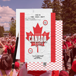 Tarjeta Festiva Bandera de hoja de arce roja Día de Canadá Invitac
