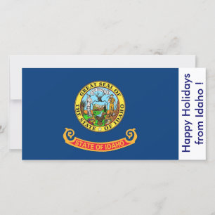 Tarjeta Festiva Bandera de Idaho, Felices Fiestas de EEUU.